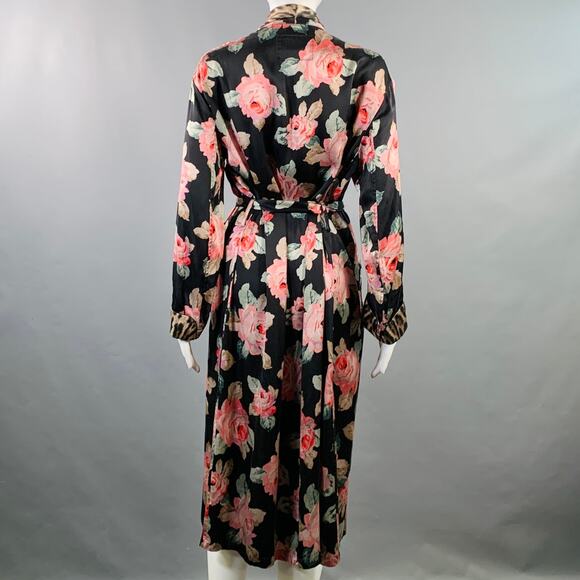 R13 Size XS Black Multi Color Silk Floral Shawl Collar Smoking Robe - Picture 4 of 10
